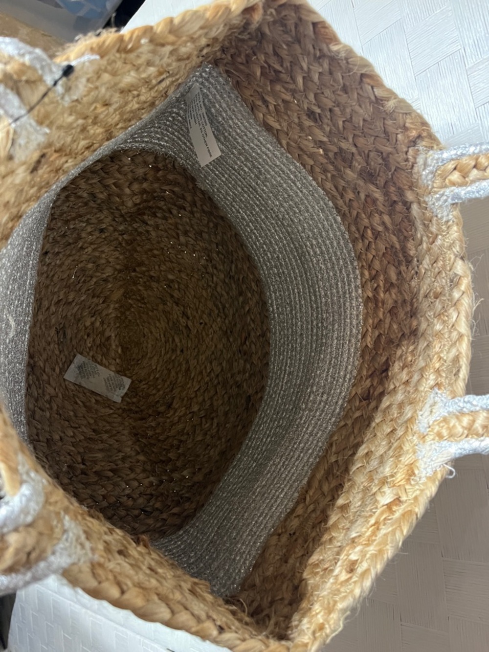 Magid Natural and Silver Two-Tone Straw Tote Jute Boho Beach Cruise Packable - Picture 4 of 7